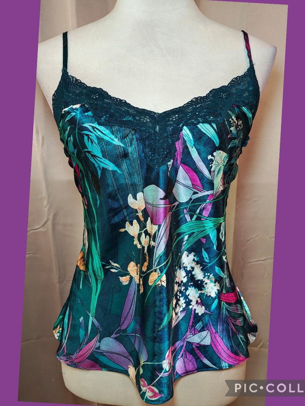 💙💜Y2K Linea Donatella Botanical Satin Lace Cami Top💙💜